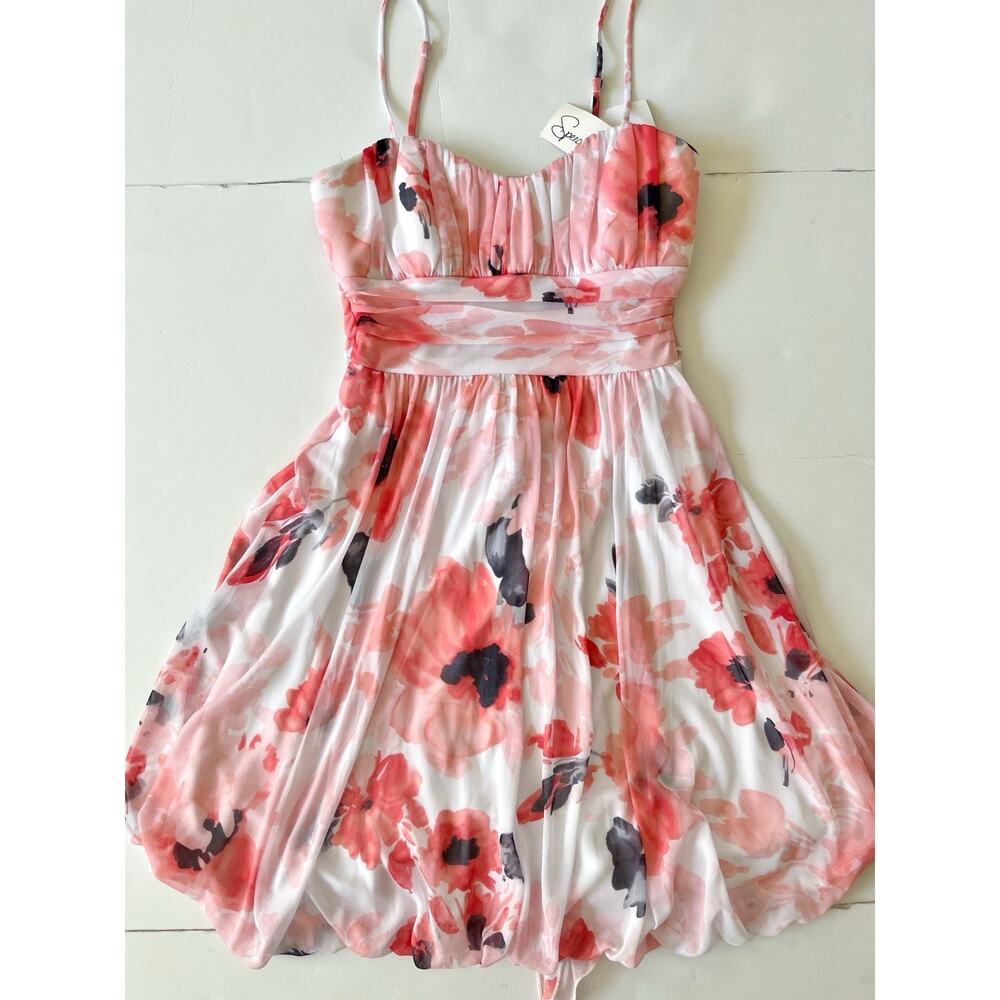 Speechless Y2K Milkmaid Mini Dress XS White Coral Floral Mesh Dress